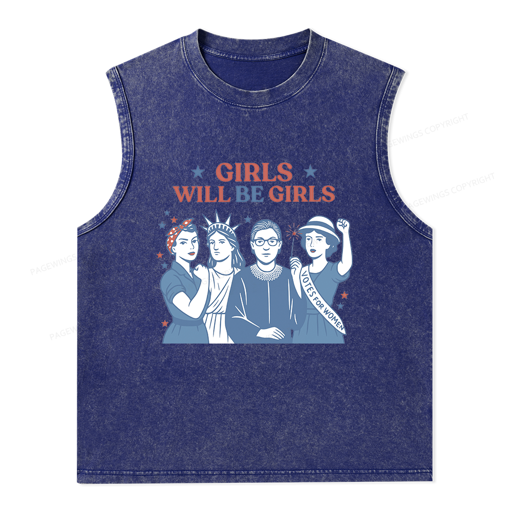 Pagewings Girls Will Be Girls Unisex Washed Tank Top