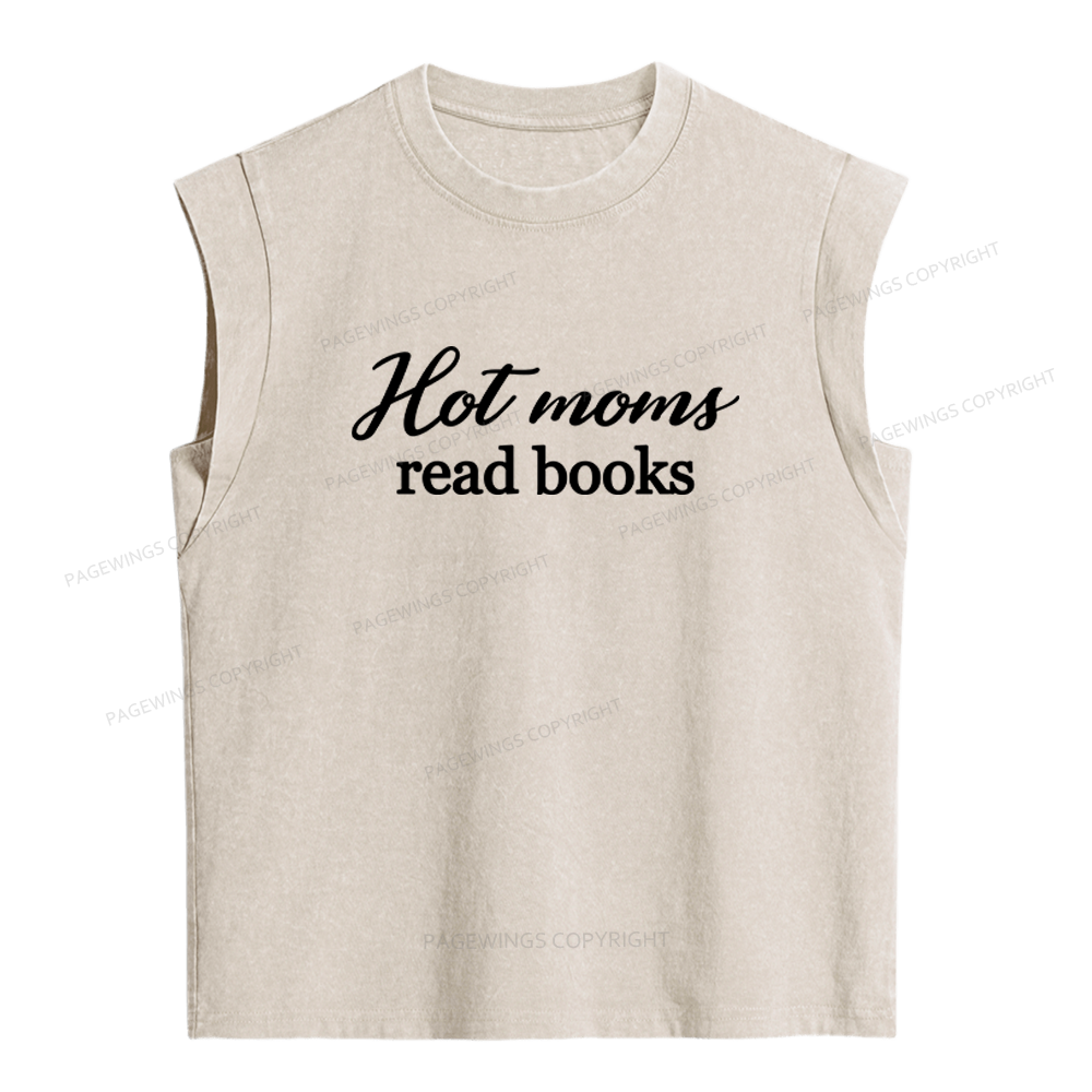 Pagewings Hot Moms Read Books Women's Washed Tank Top