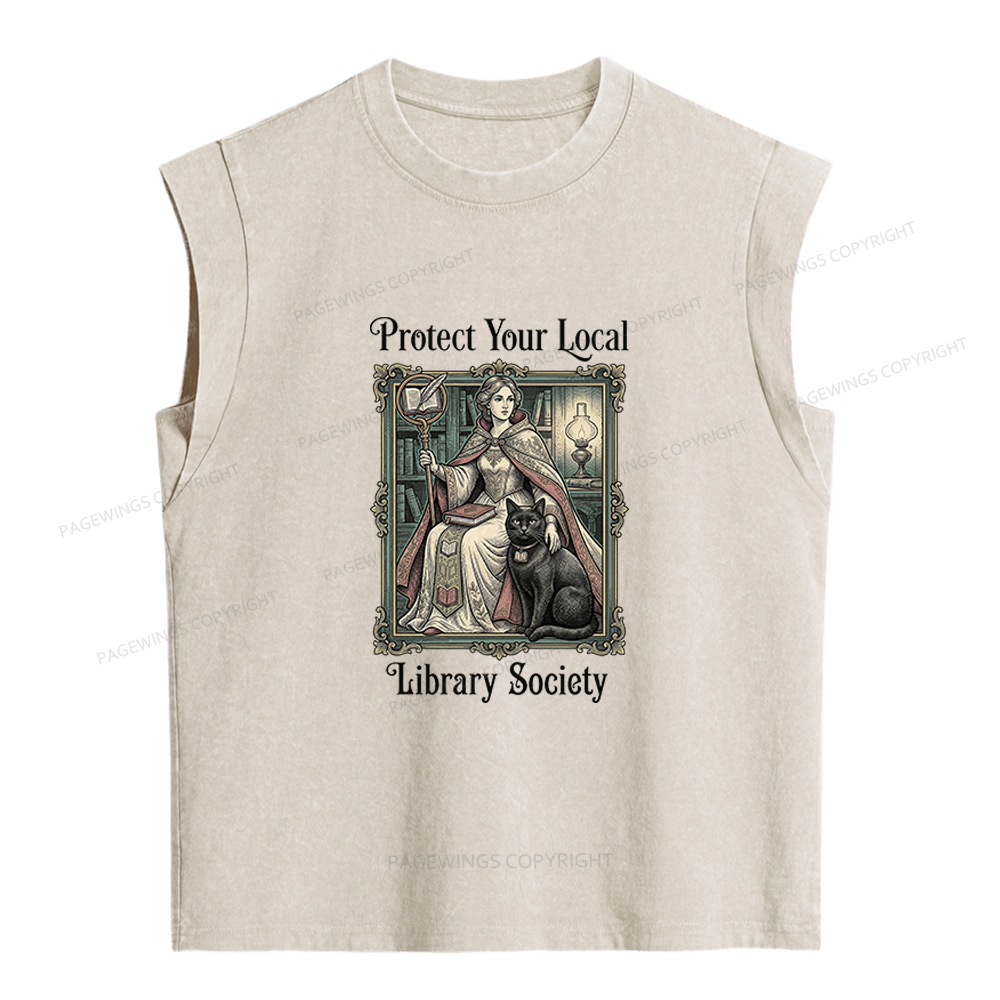 Pagewings Defend Your Local Public Library Women's Washed Tank Top