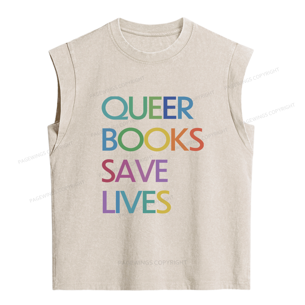 Pagewings Queer Books Save Lives Women's Washed Tank Top