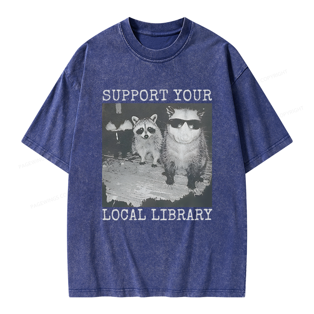 Pagewings Support Your Local Library Unisex Washed T-shirt