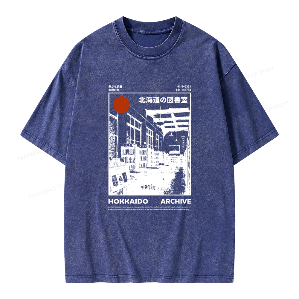 Pagewings Japanese Library Unisex Washed T-shirt