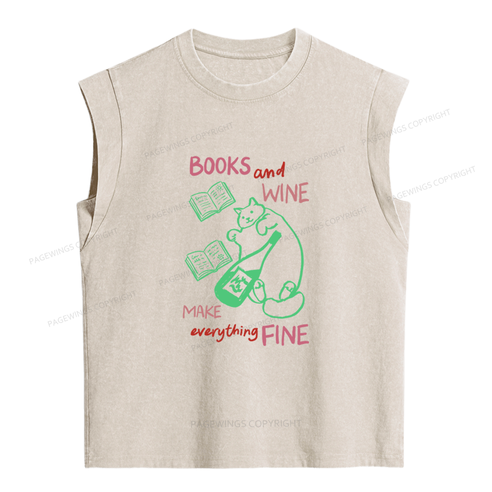 Pagewings Cats and Wine Women's Washed Tank Top