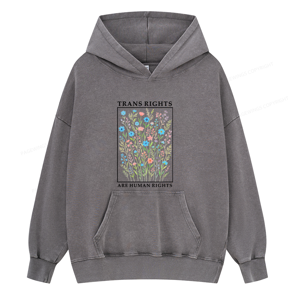 Pagewings Trans Rights Are Human Rights Unisex Washed Hoodie