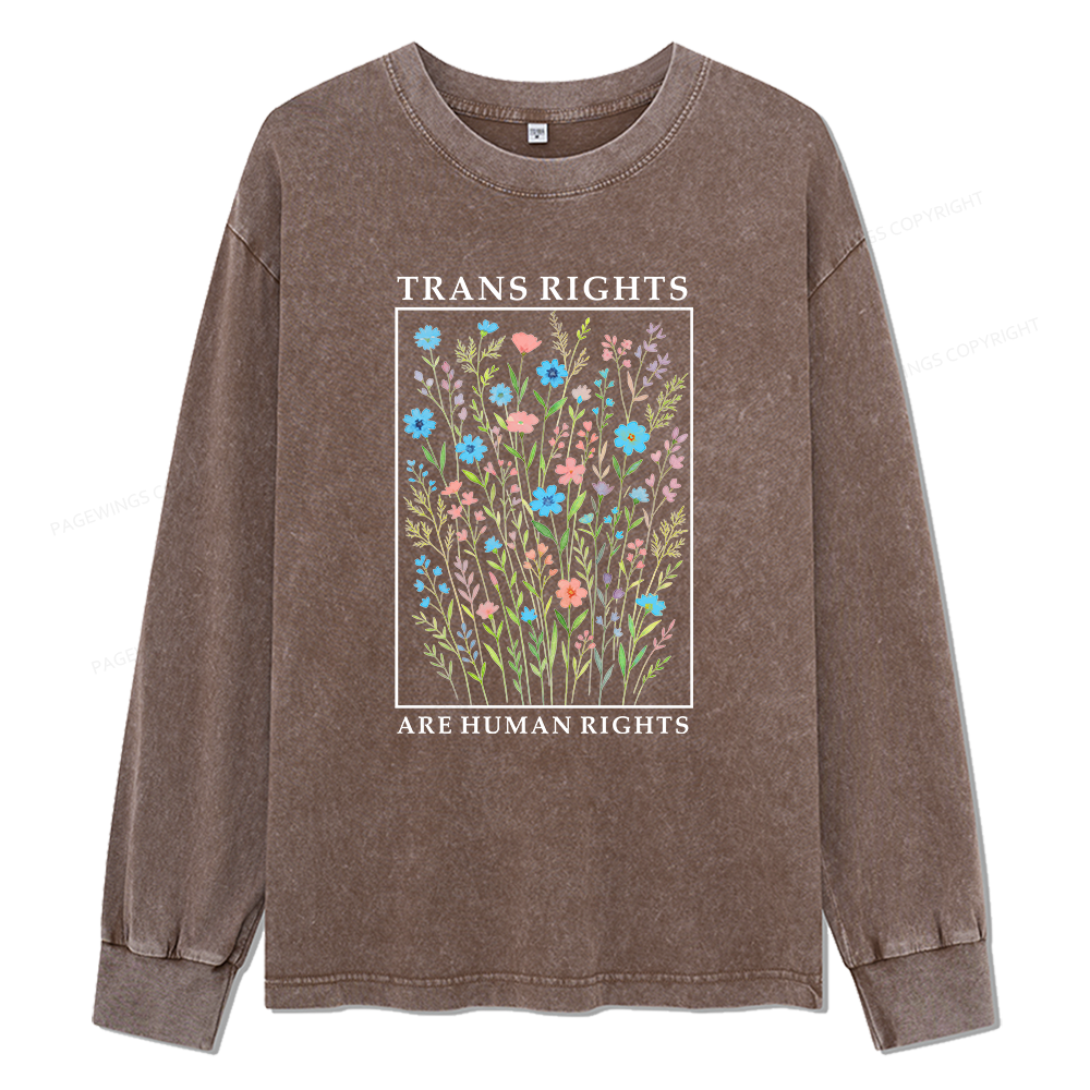 Pagewings Trans Rights Are Human Rights Unisex Washed Long Sleeve T-shirt