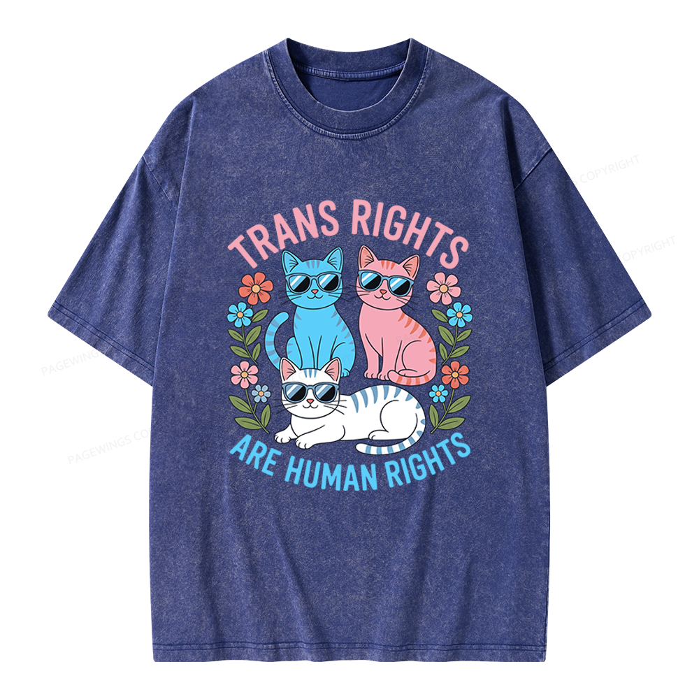 Pagewings Trans Rights Are Human Rights Cat Unisex Washed T-shirt