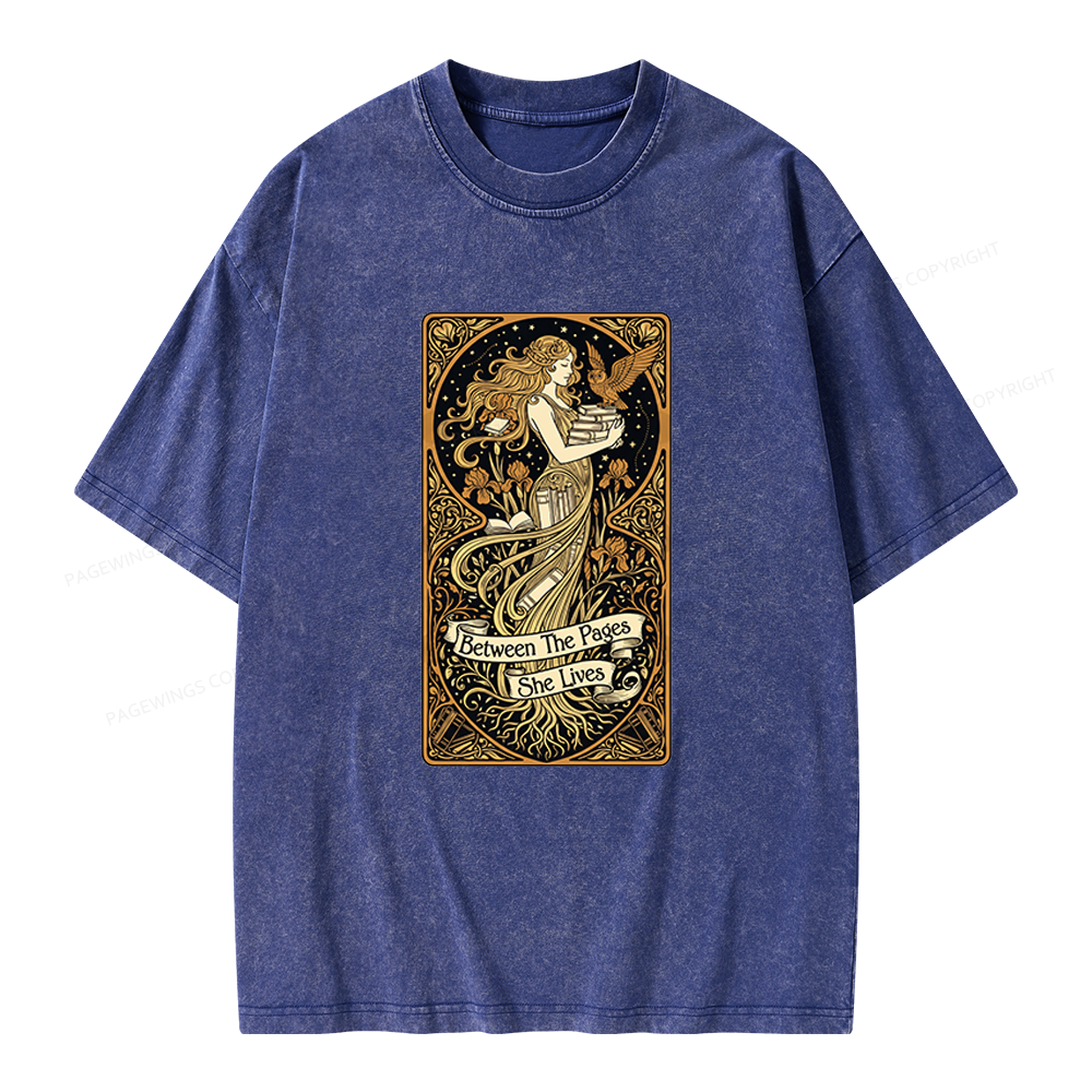 Pagewings Between The Pages She Lives Unisex Washed T-shirt