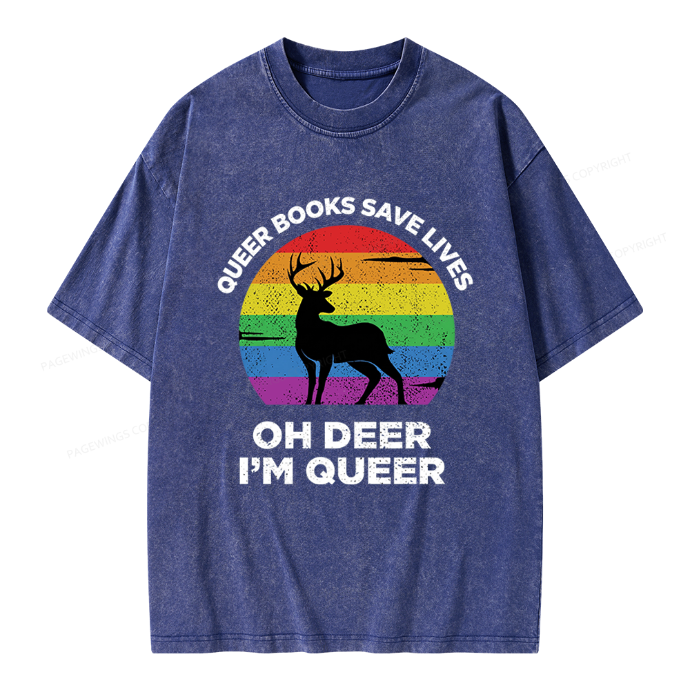 Pagewings Oh Deer I’m Queer Unisex Washed T-shirt
