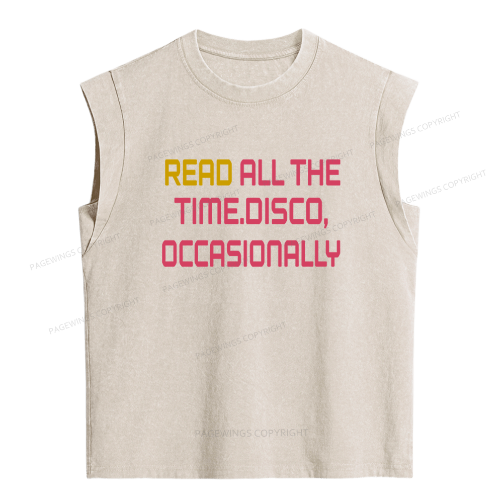 Pagewings Read All The Time Disco Occasionally Women's Washed Tank Top