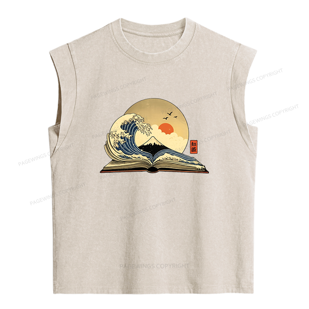 Pagewings Great Wave of Knowledge Women's Washed Tank Top