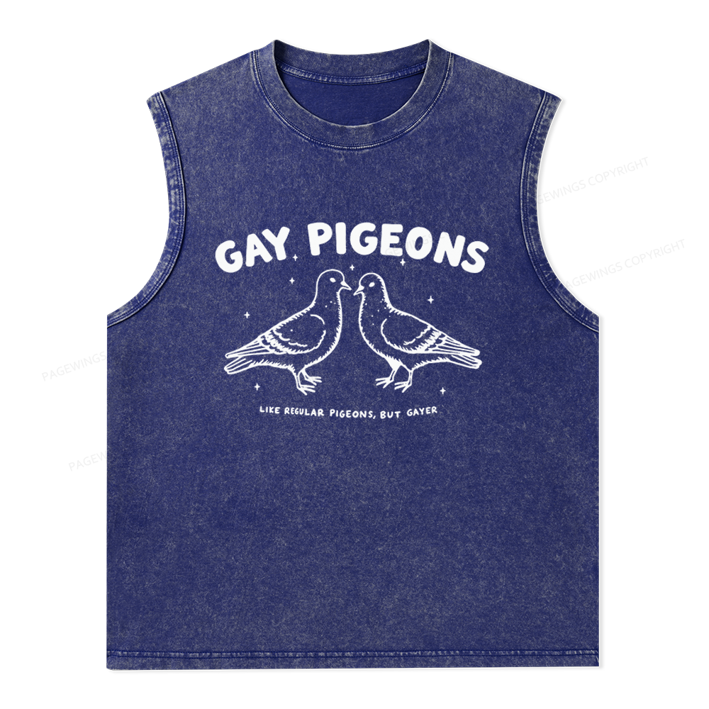 Pagewings Gay Pigeons Unisex Washed Tank Top