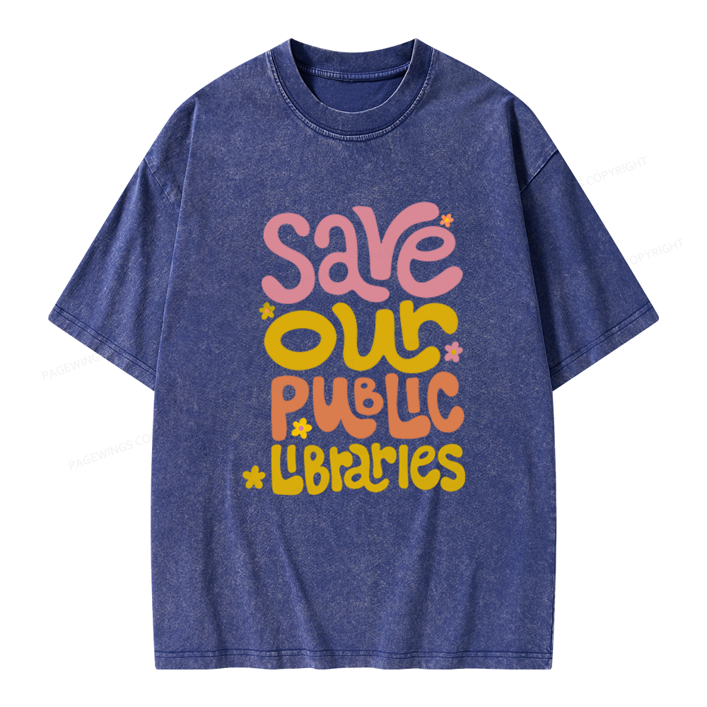 Pagewings Save Our Public Libraries Unisex Washed T-shirt