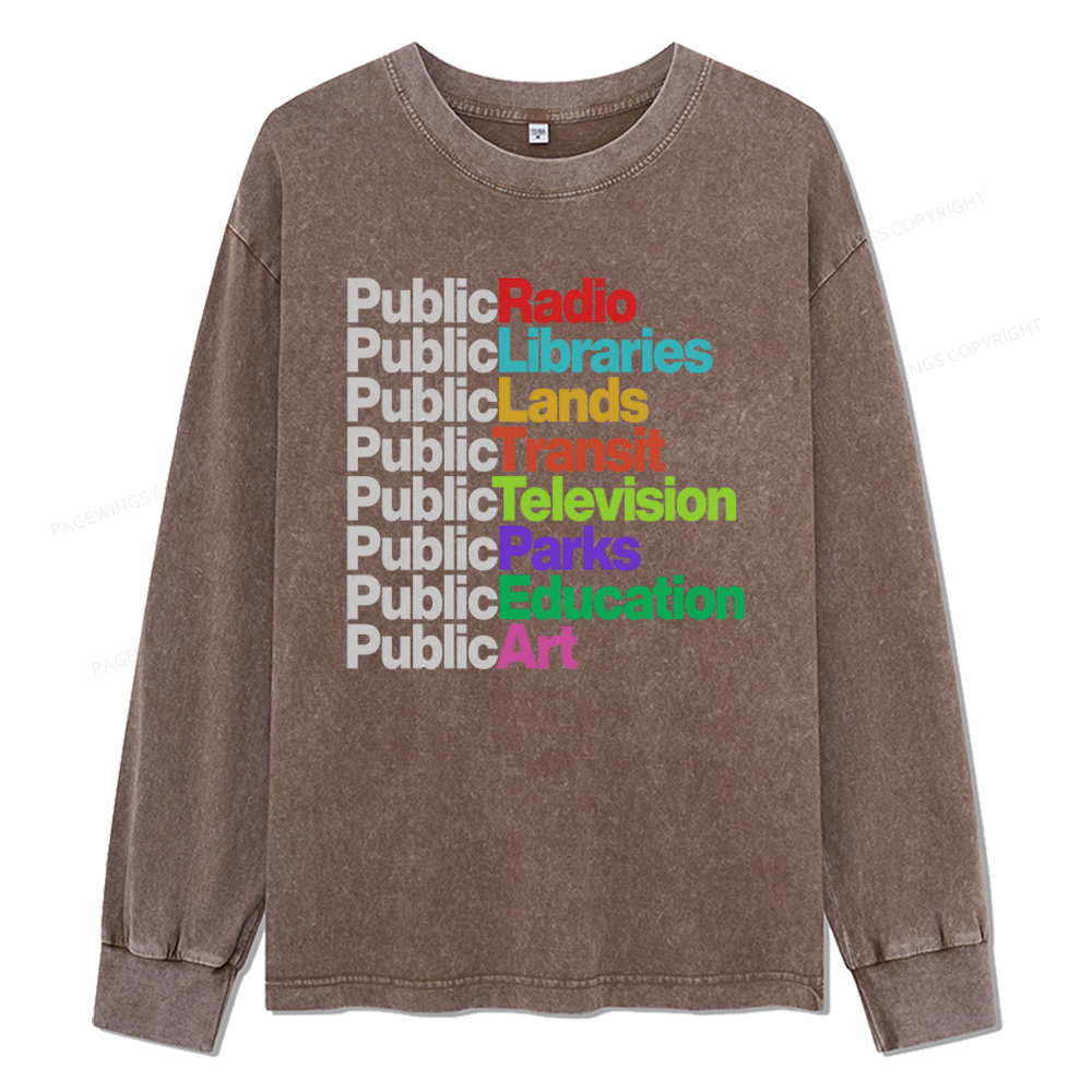 Pagewings Public Libraries Unisex Washed Long Sleeve T-shirt