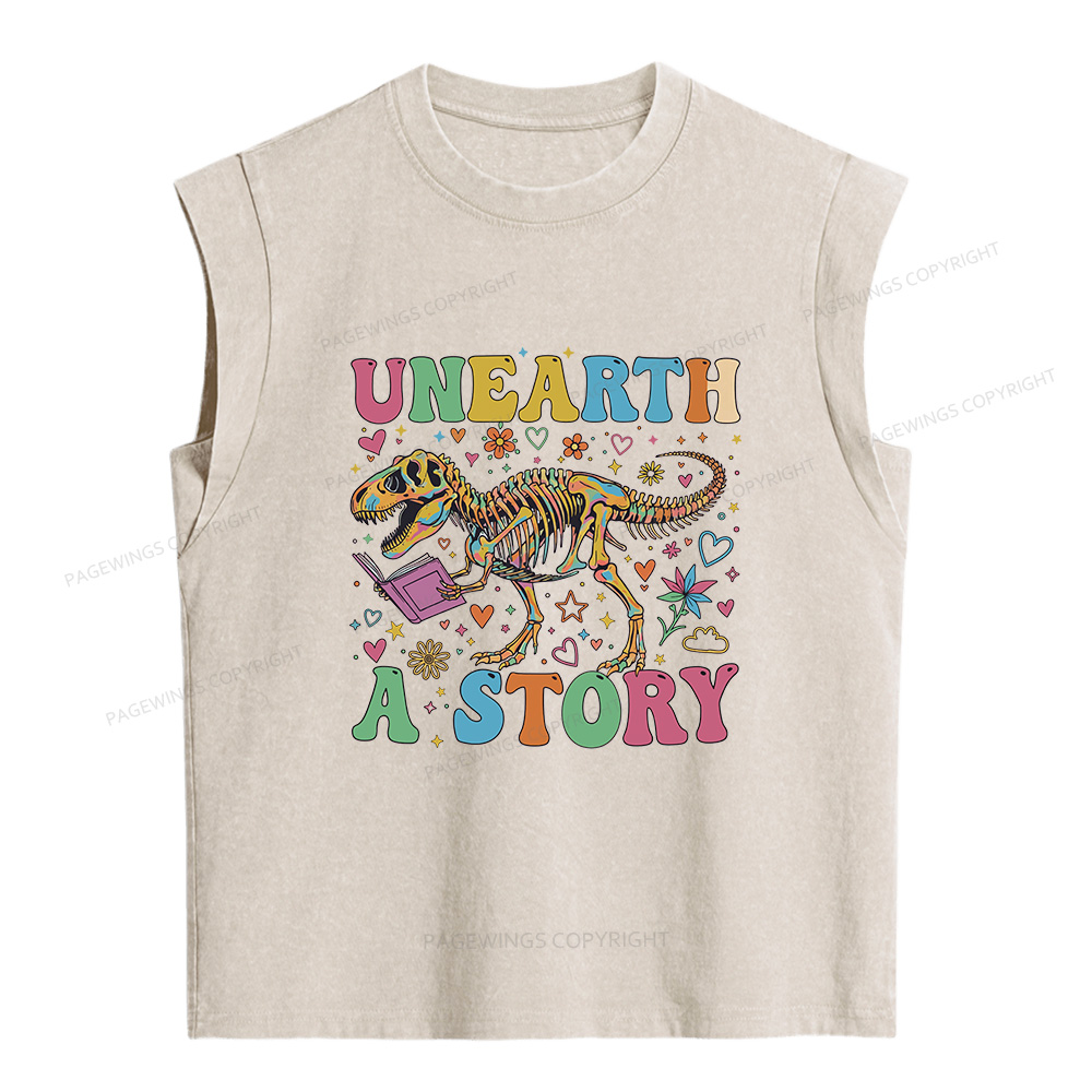 Pagewings Dinosaur Reading Women's Washed Tank Top