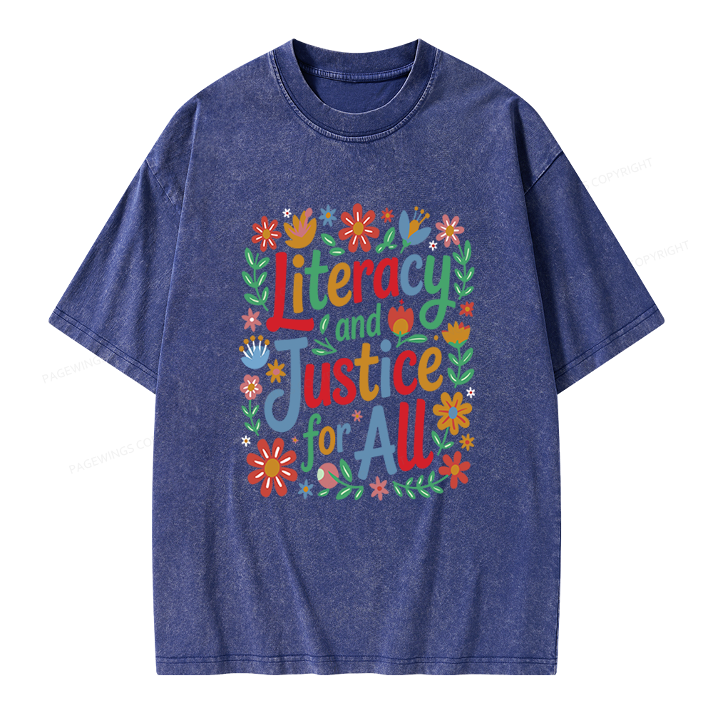 Pagewings Literacy And Justice For All Unisex Washed T-shirt