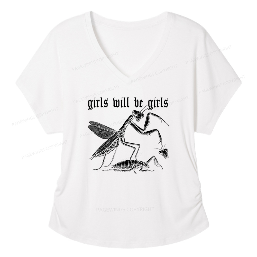 Pagewings Girls Will Be Girls Soft Women's Modal V-neck T-shirt
