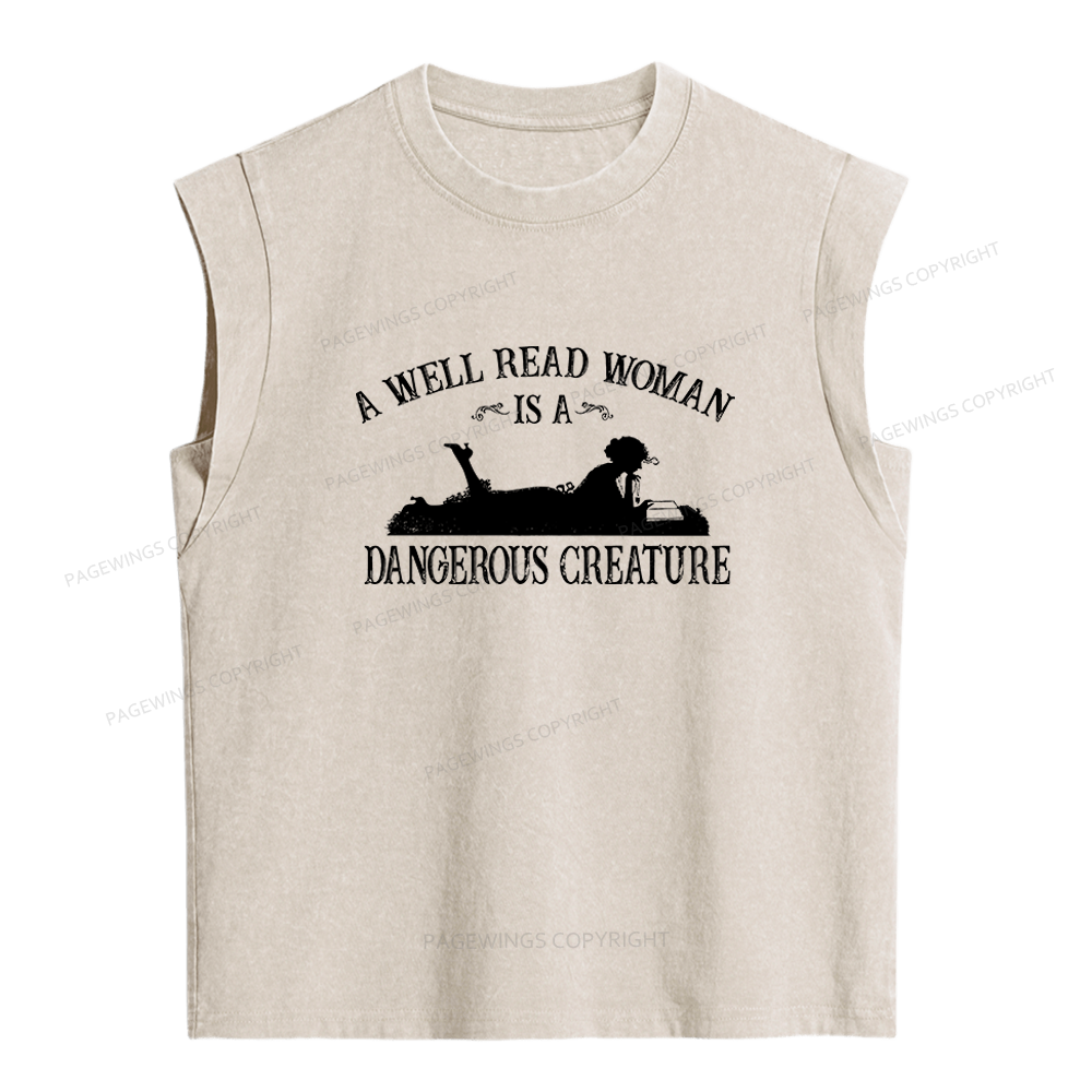 Pagewings A Well Read Woman Is a Dangerous Creature Women's Washed Tank Top