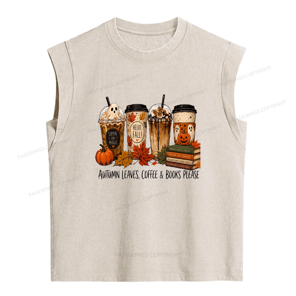 Pagewings Halloween Coffee Books Women's Washed Tank Top