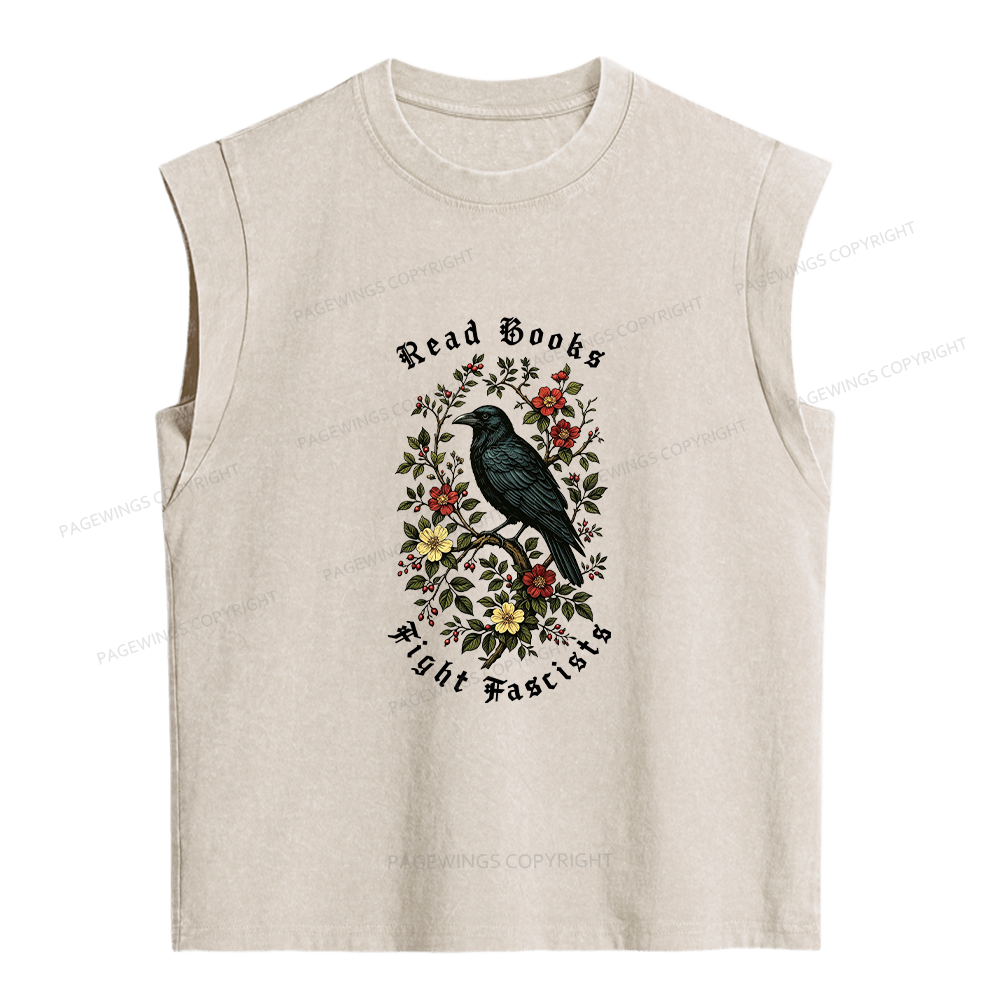 Pagewings Read Books Fight Fascists Women's Washed Tank Top