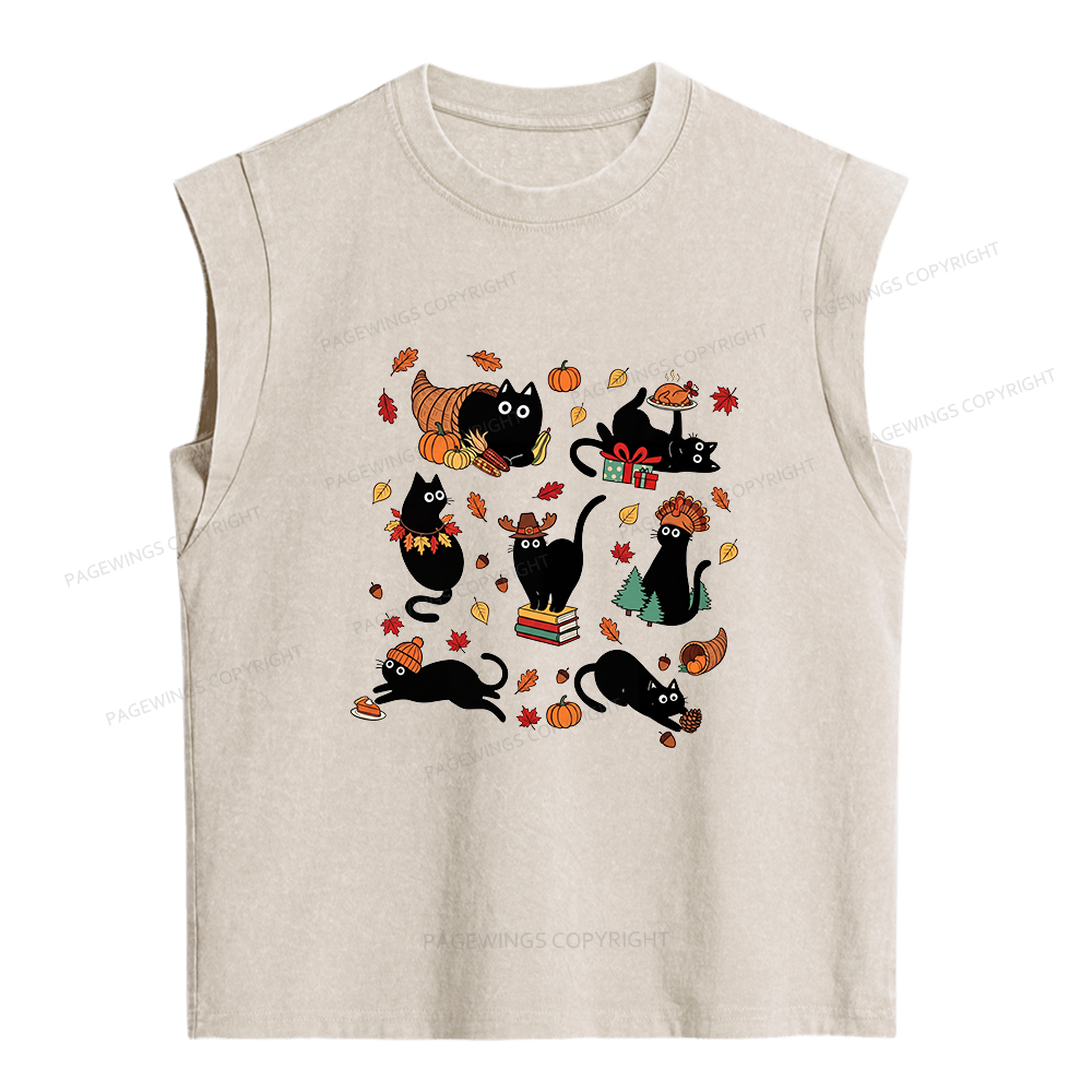 Pagewings Thanksgiving Cat Women's Washed Tank Top