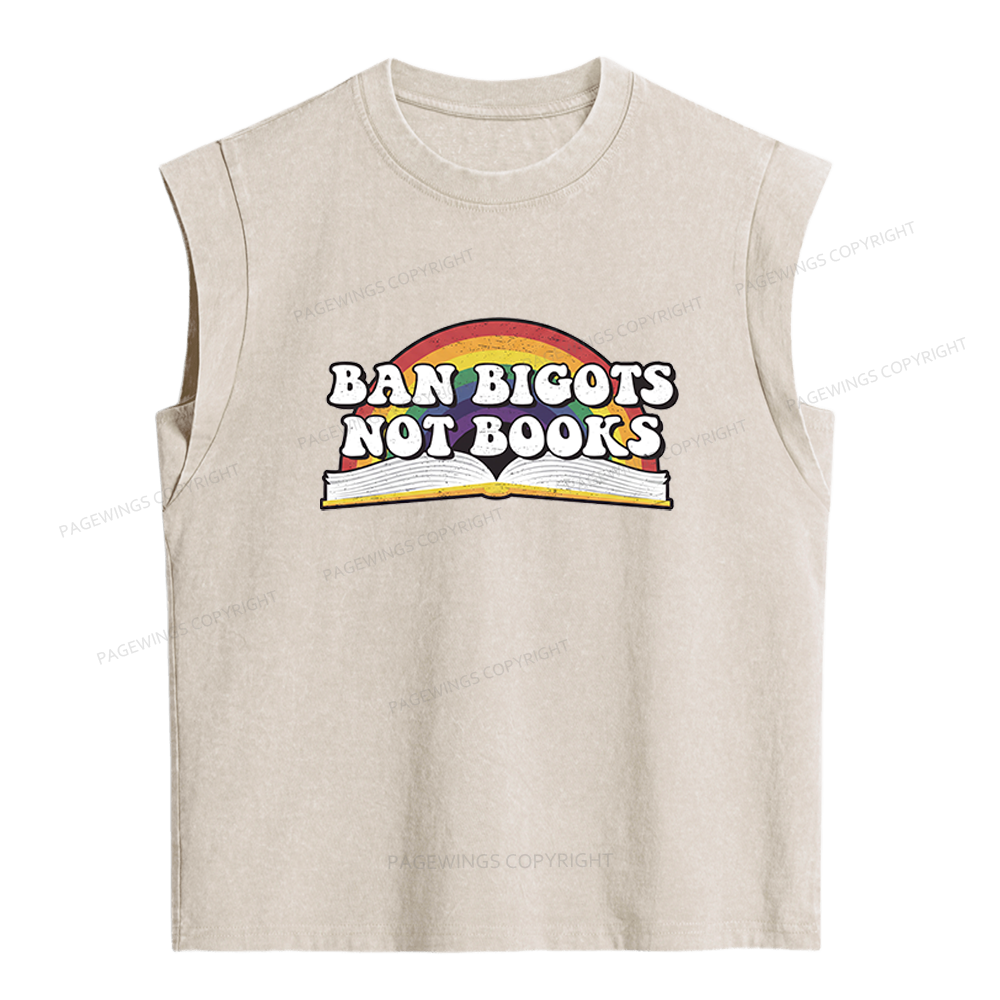 Pagewings Ban Bigots Not Books Women's Washed Tank Top