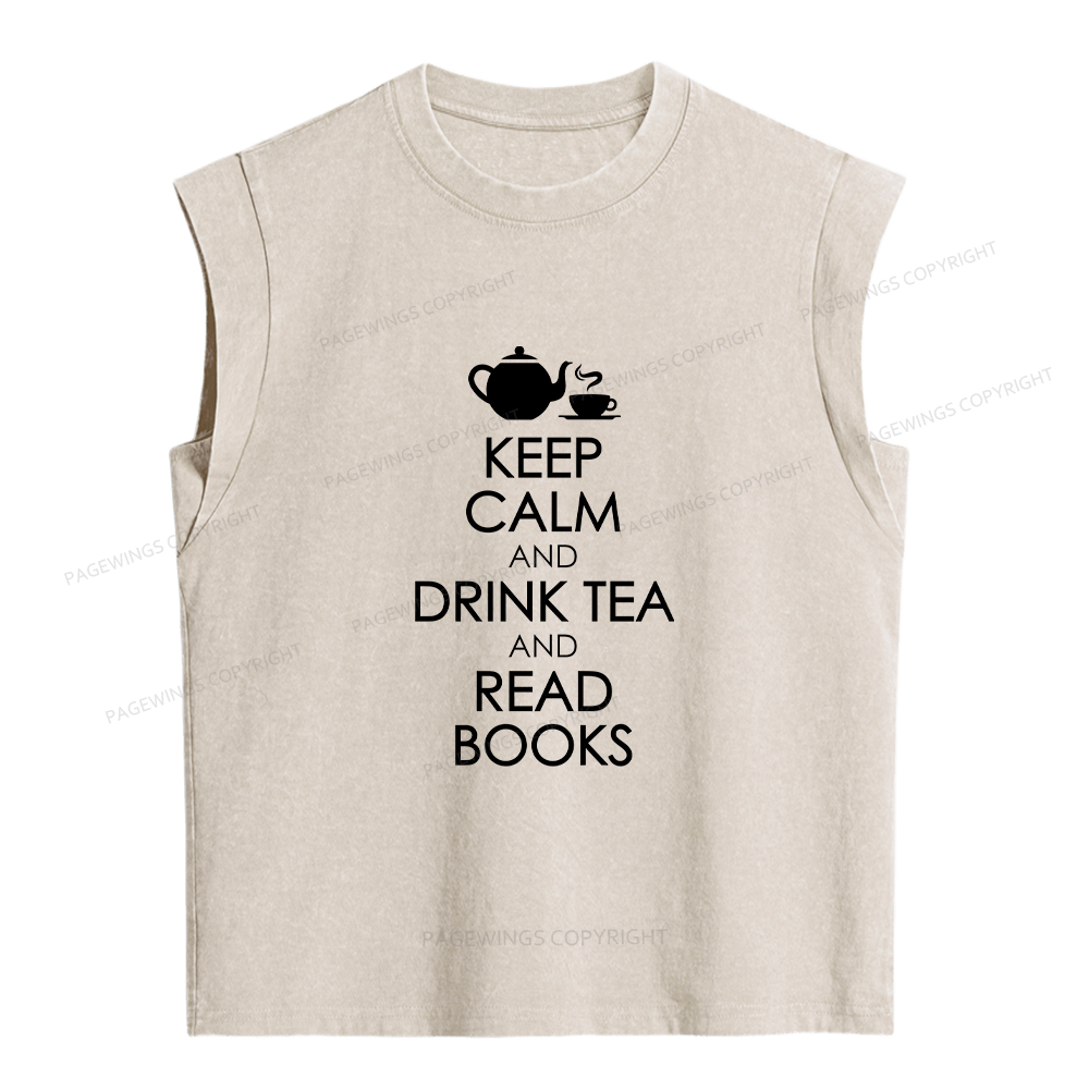 Pagewings Drink Tea Read Books Women's Washed Tank Top