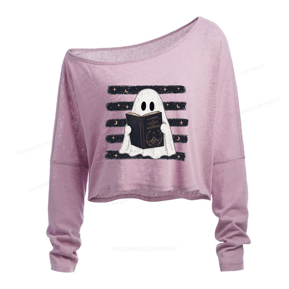 Pagewings A Court of Ghosts and Whispers Slouchy Long Sleeve Off Shoulder T-shirt