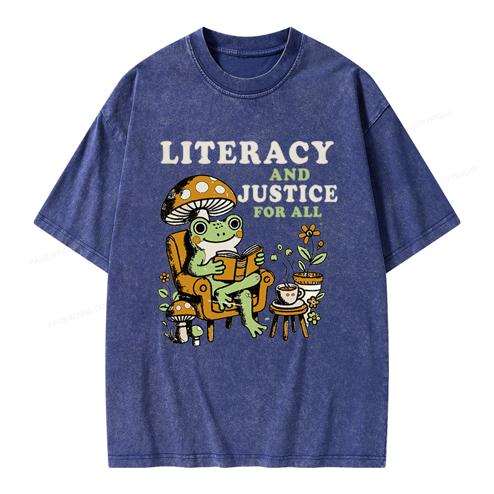 Pagewings Literacy And Justice For All Unisex Washed T-shirt