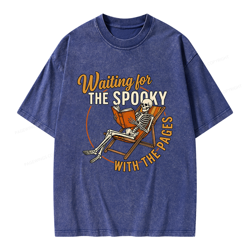 Pagewings Waiting For The Spooky With The Pages Unisex Washed T-shirt