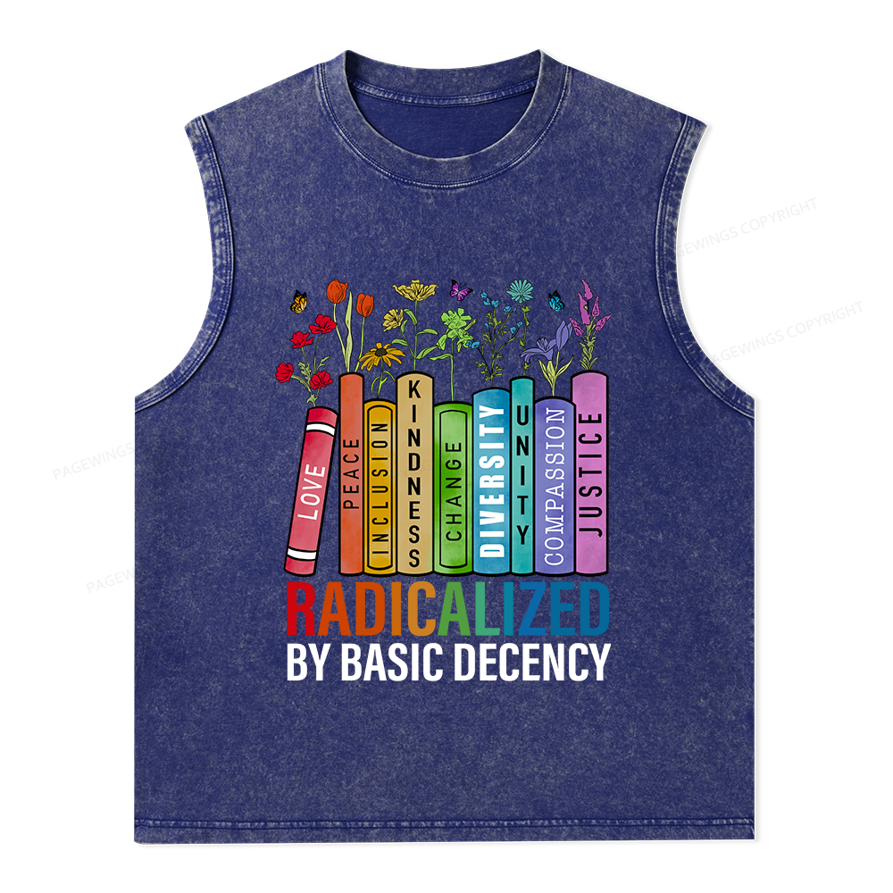 Pagewings Radicalized by Basic Decency Unisex Washed Tank Top