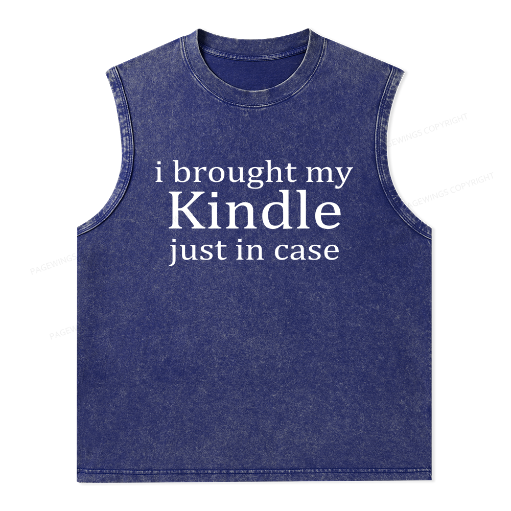 Pagewings I Brought My Kindle Just In Case Unisex Washed Tank Top
