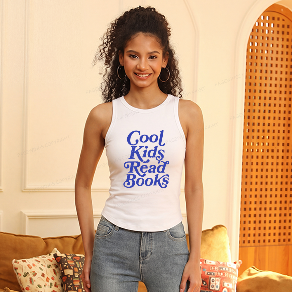 Pagewings Slim Fit Cool Kids Read Books Women's Fitted Tank Top 
