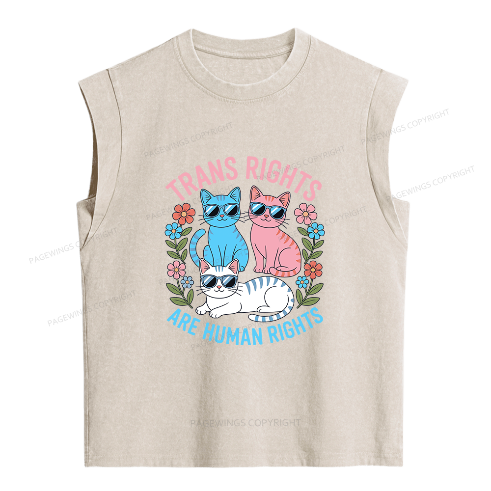Pagewings Trans Rights Are Human Rights Cat  Women's Washed Tank Top