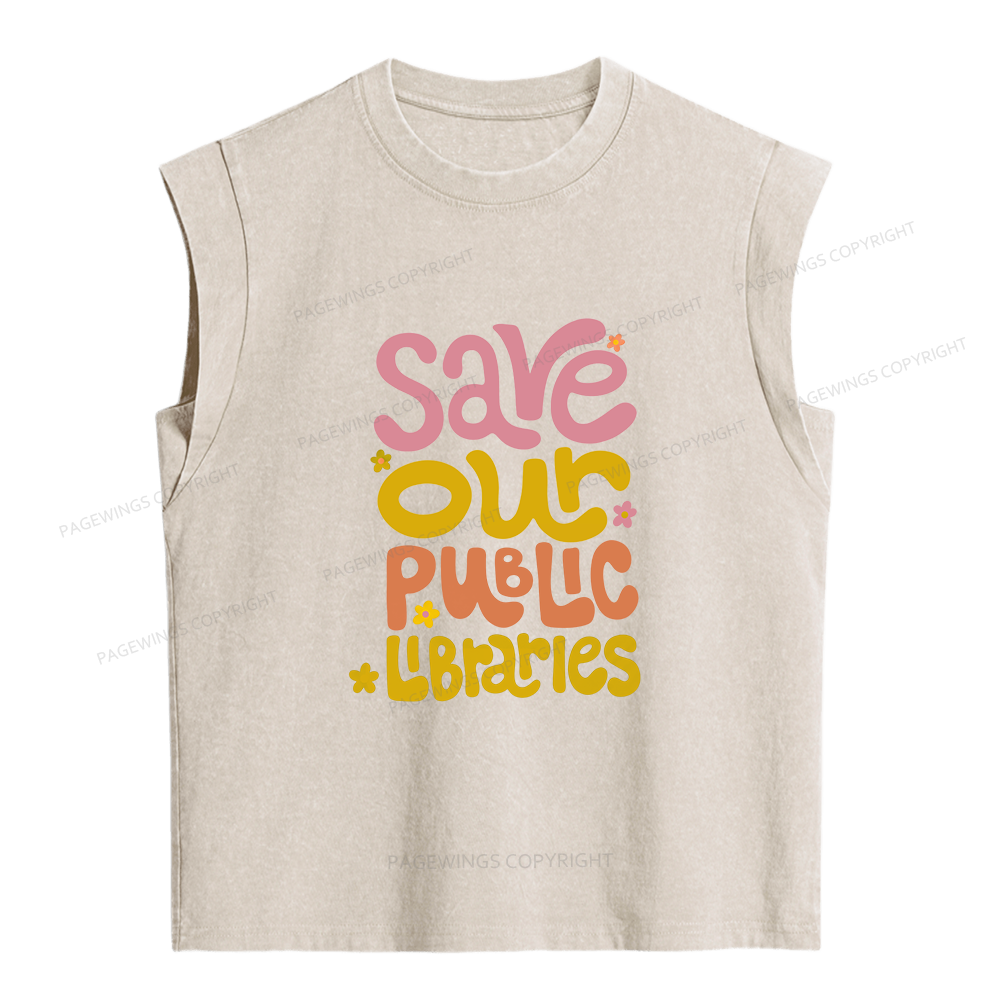 Pagewings Save Our Public Libraries Women's Washed Tank Top