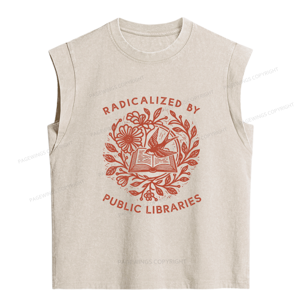 Pagewings Radicalized By Public Libraries Women's Washed Tank Top