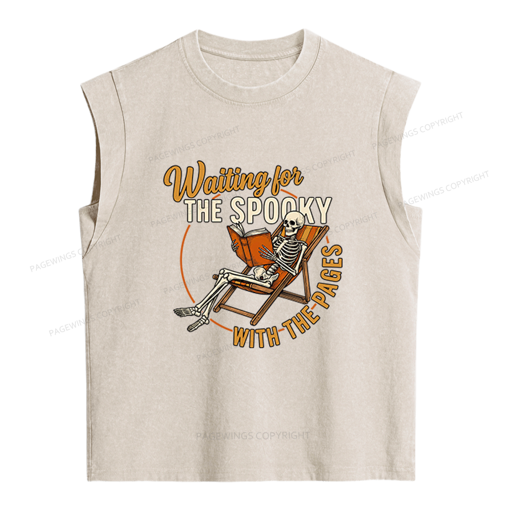 Pagewings Waiting For The Spooky With The Pages Women's Washed Tank Top