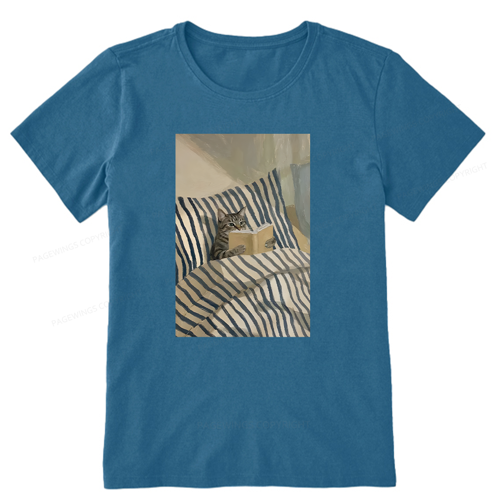 Pagewings Cat Reading Book In Bed Unisex Classic T-shirt
