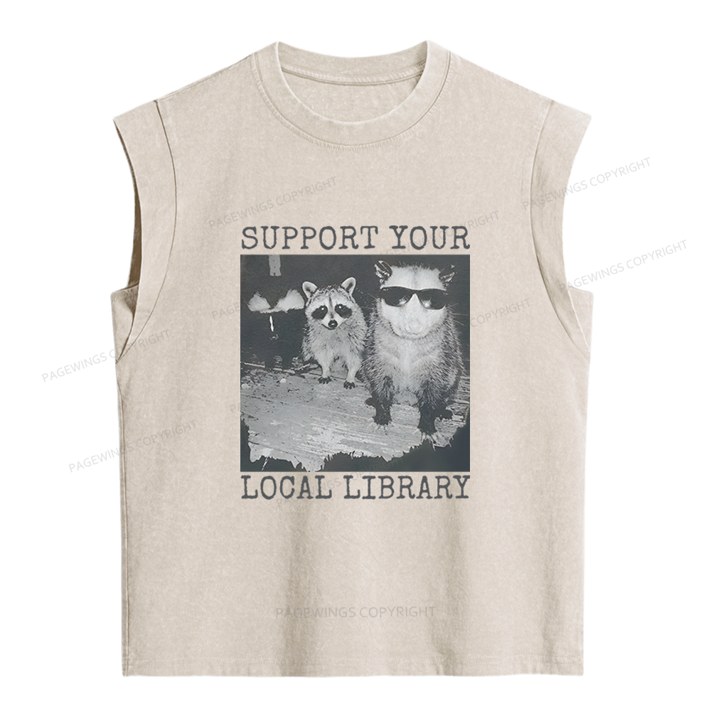 Pagewings Support Your Local Library Women's Washed Tank Top