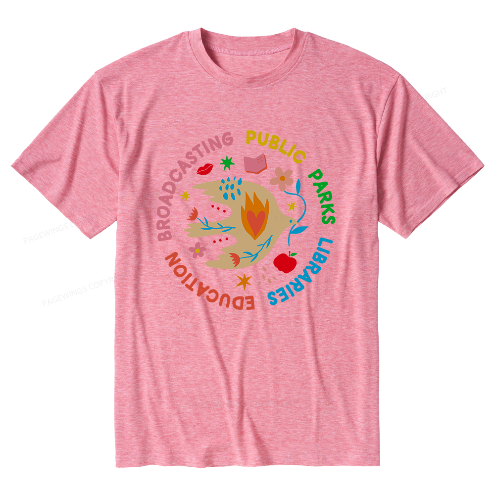 Pagewings Soft Public Parks Libraries Education Broadcasting Unisex Heather T-Shirt