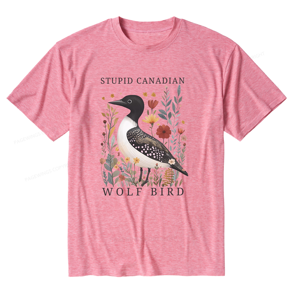 Pagewings Soft Stupid Canadian Wolf Bird Unisex Heather T-Shirt