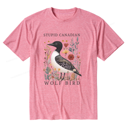 Pagewings Soft Stupid Canadian Wolf Bird Unisex Heather T-Shirt