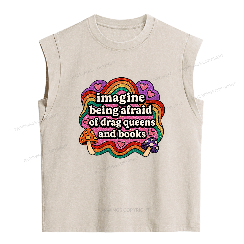 Pagewings Drag Queens And Books Women's Washed Tank Top