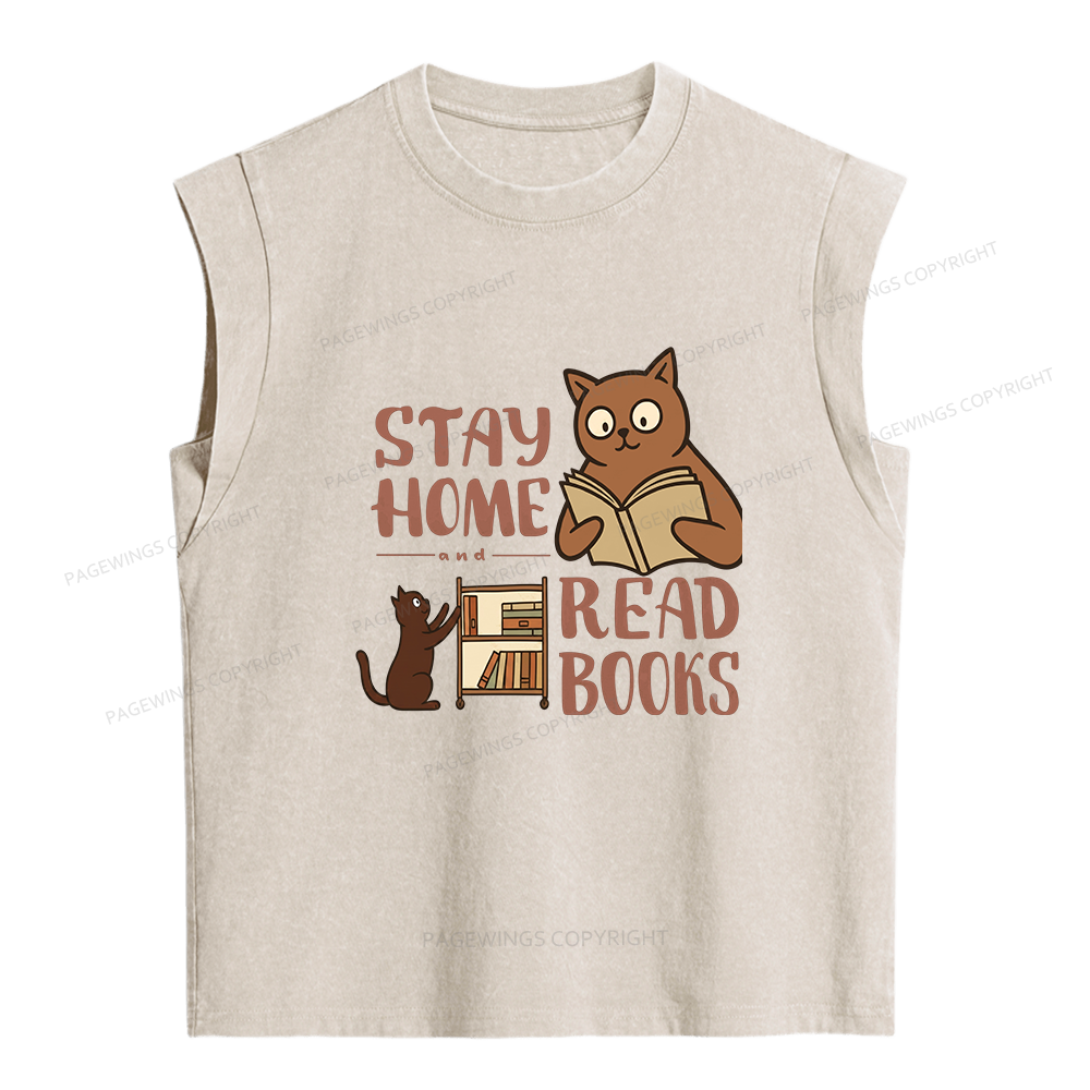 Pagewings Stay Home Read Books Women's Washed Tank Top