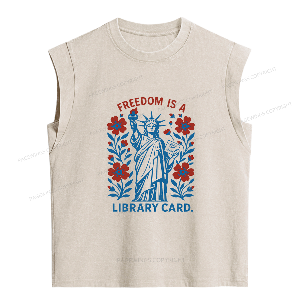Pagewings Freedom Is A Library Card Women's Washed Tank Top