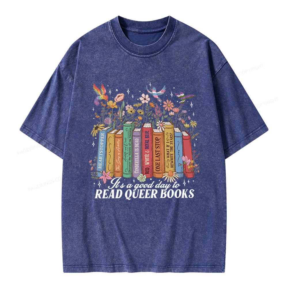 Pagewings Read Queer Books Unisex Washed T-shirt