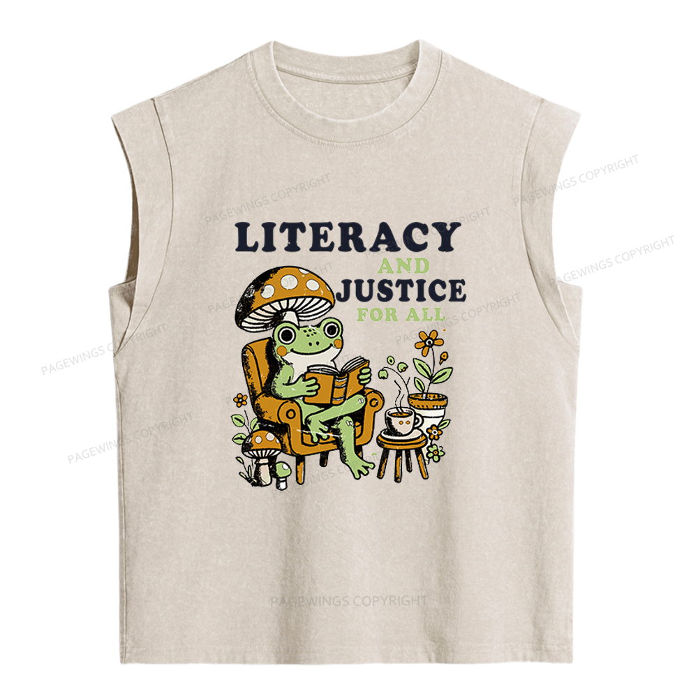 Pagewings Literacy And Justice For All Women's Washed Tank Top