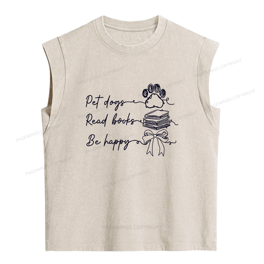 Pagewings Pet Dogs Read Books Be Happy Women's Washed Tank Top