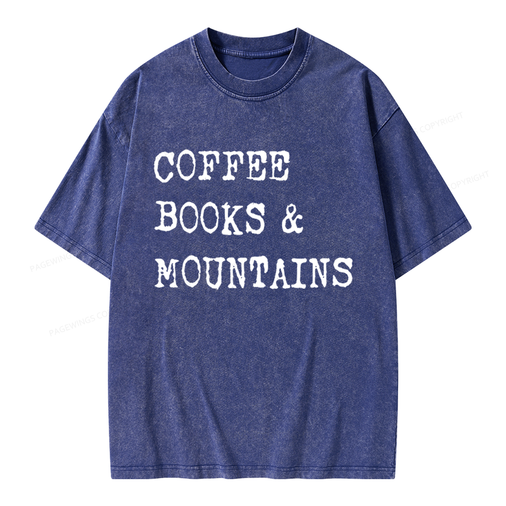 Pagewings Coffee Books Mountains Unisex Washed T-shirt