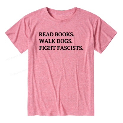 Pagewings Soft Read Books Walk Dogs and Fight Fascists Unisex Heather T-Shirt
