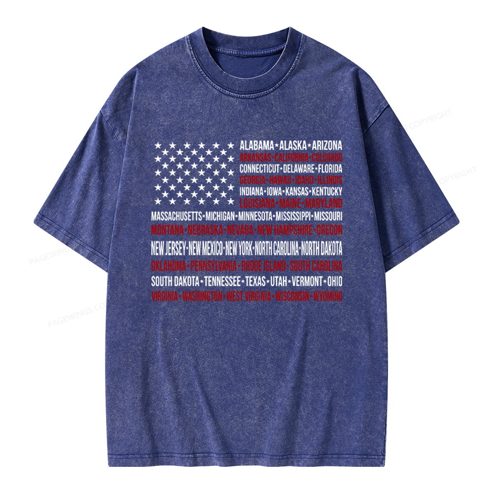 Pagewings Retro American Flag Unisex Washed T-shirt